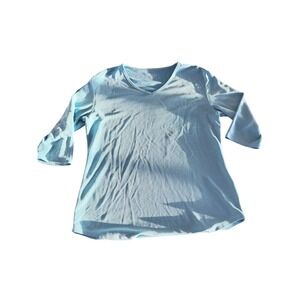 Segments Essentials for Women Blue Striped V Neck 3/4 Sleeve Tunic Top XL